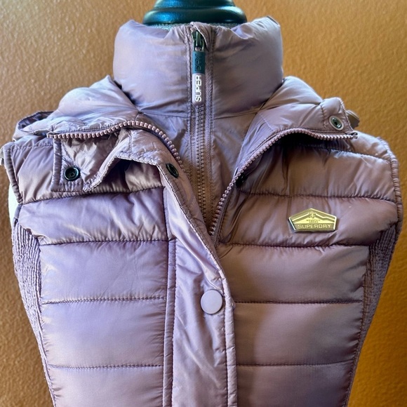 Superdry “Luxe Fuji” Hooded Double Zipper Vest Shimmer Pink Extra Small Like New - Picture 10 of 15